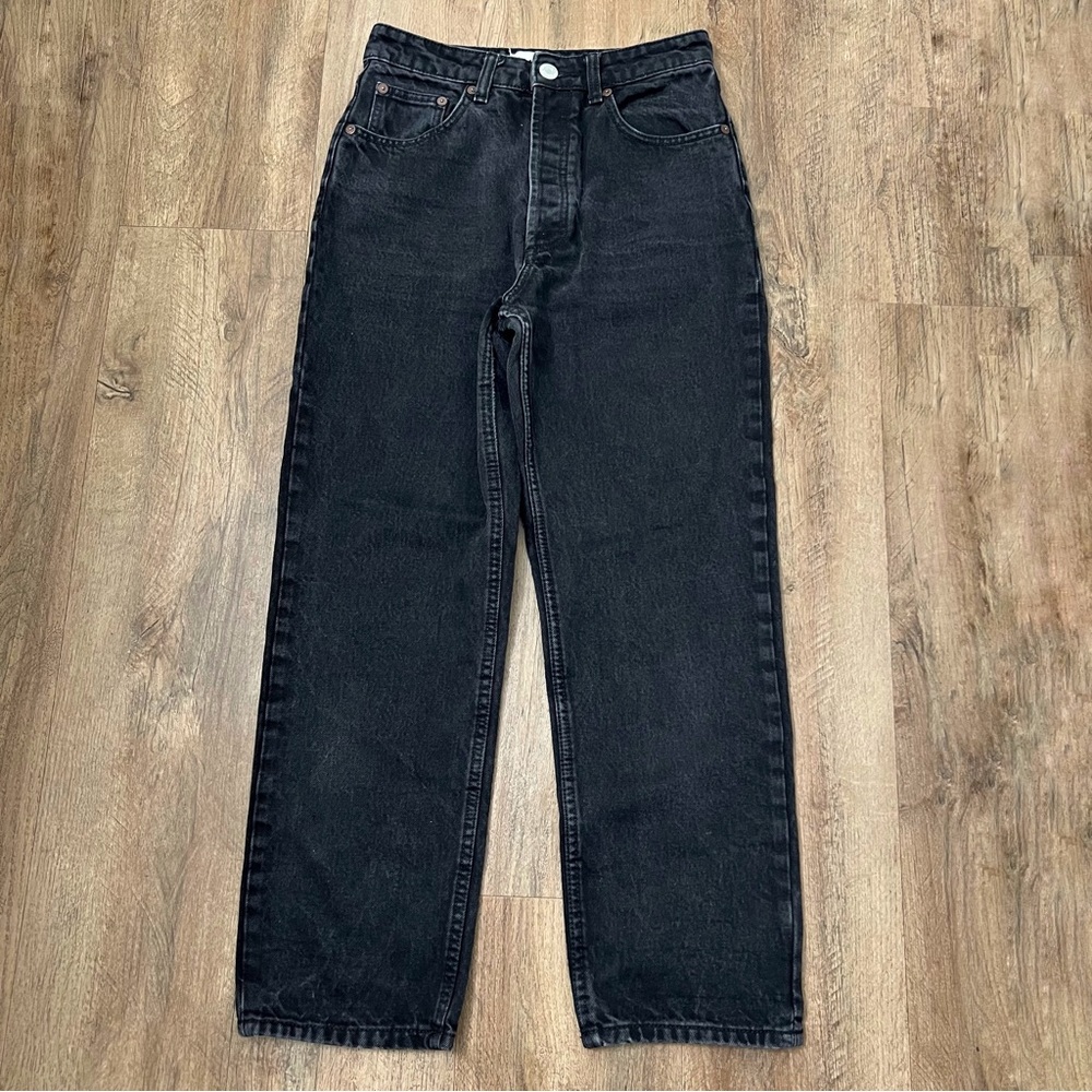 Zara Women's High Rise Button fly Jeans In Black